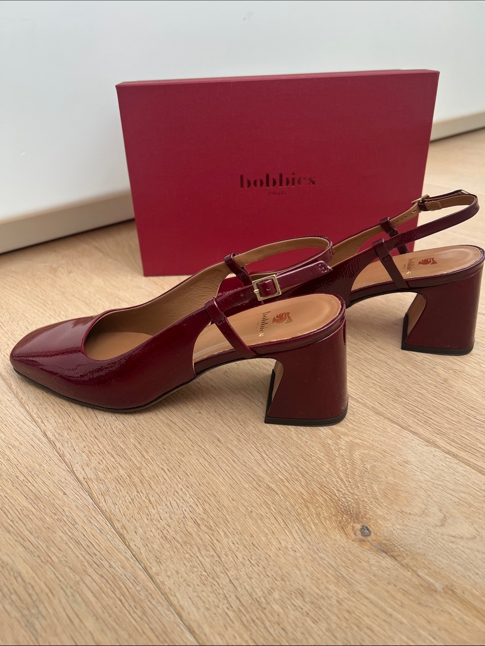 Bobbies Paris Nebbiolo Patent “Maddie” Slingback Block Heels